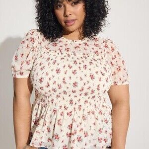 Chiffon Ruffle Mock Neck Smocked Crop Top